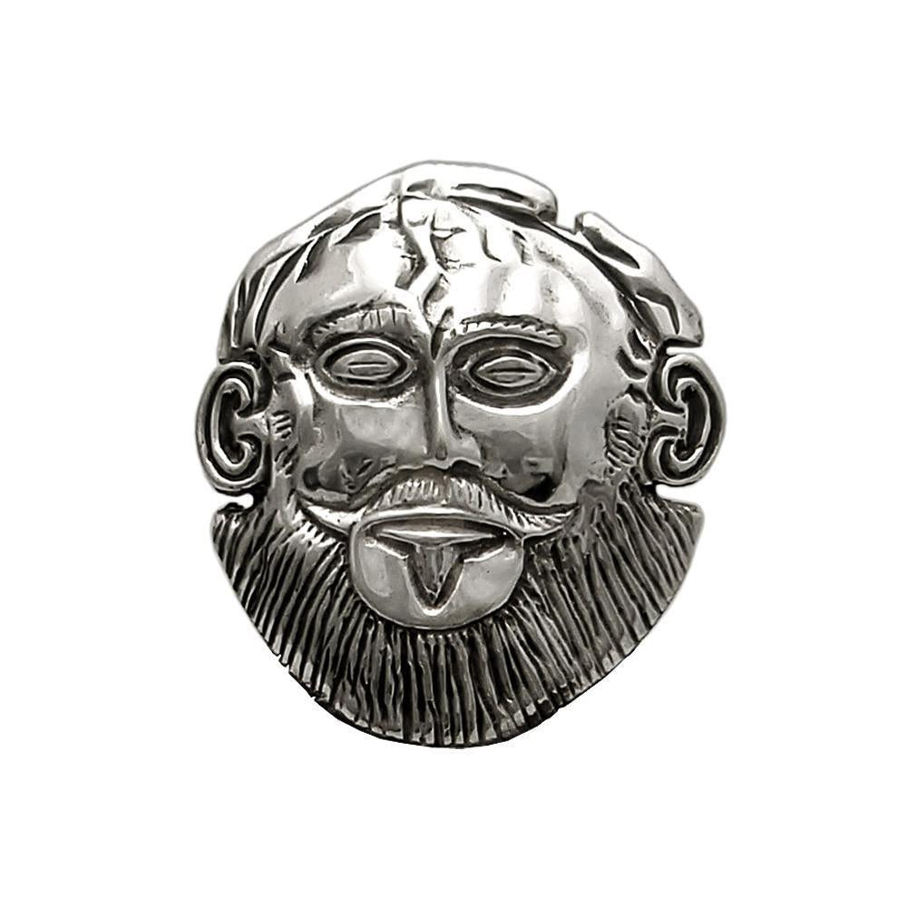 Mycenean Mask of Agamemnon Brooch in Sterling Silver (K-86) - ELEFTHERIOU EL