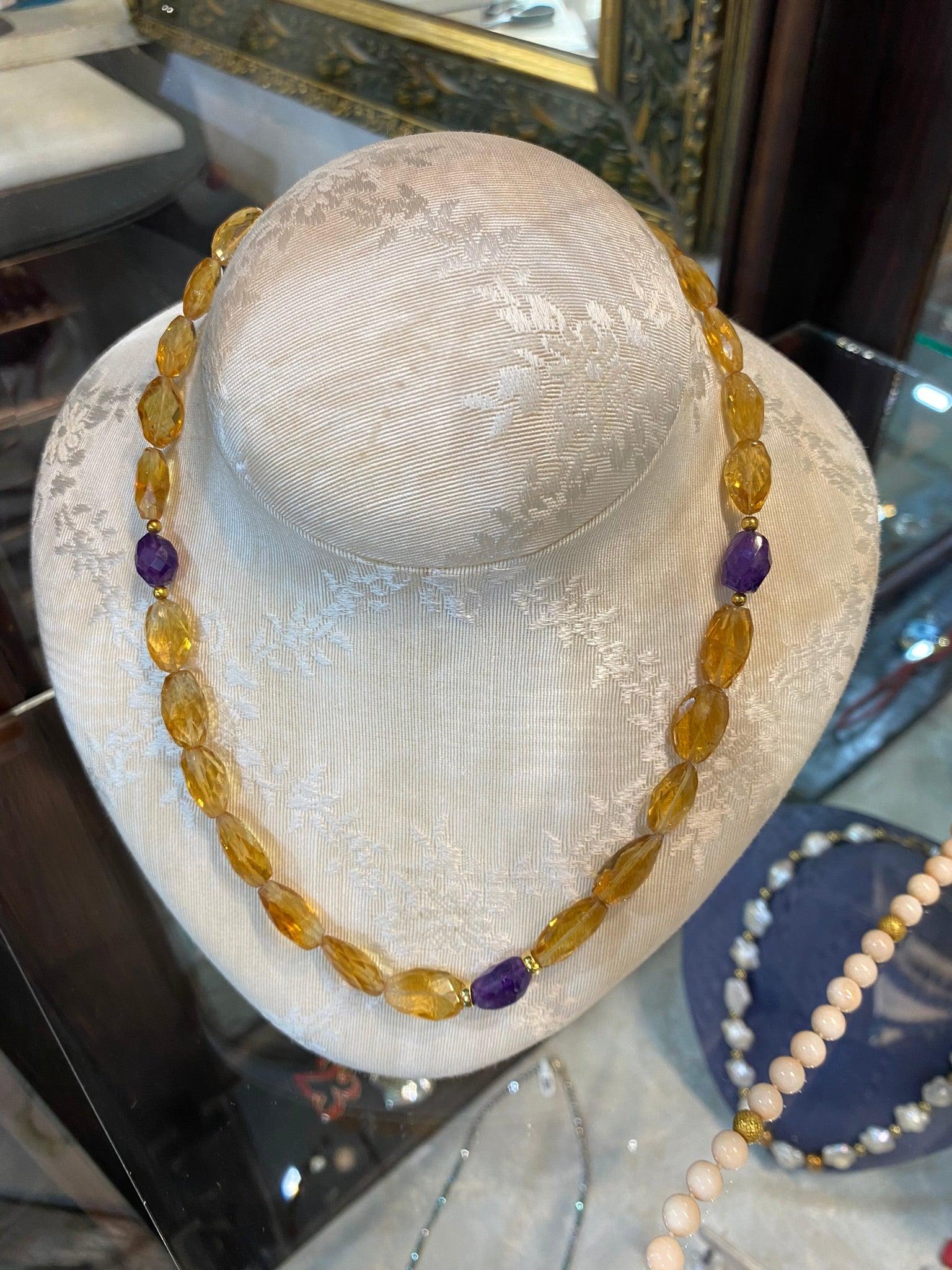 Necklace in gold 18k with citrine & amethyst