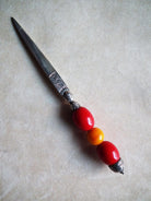 Paper Knife in sterling silver with red and yellow amber (DINVIR-10) - Dinos-Virginia