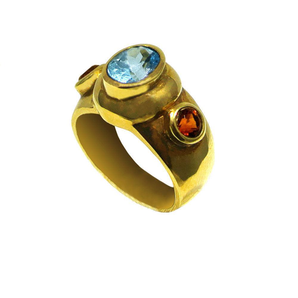 Ring in 14k Gold with bleu topaz and citrin (B-32) - Dinos-Virginia
