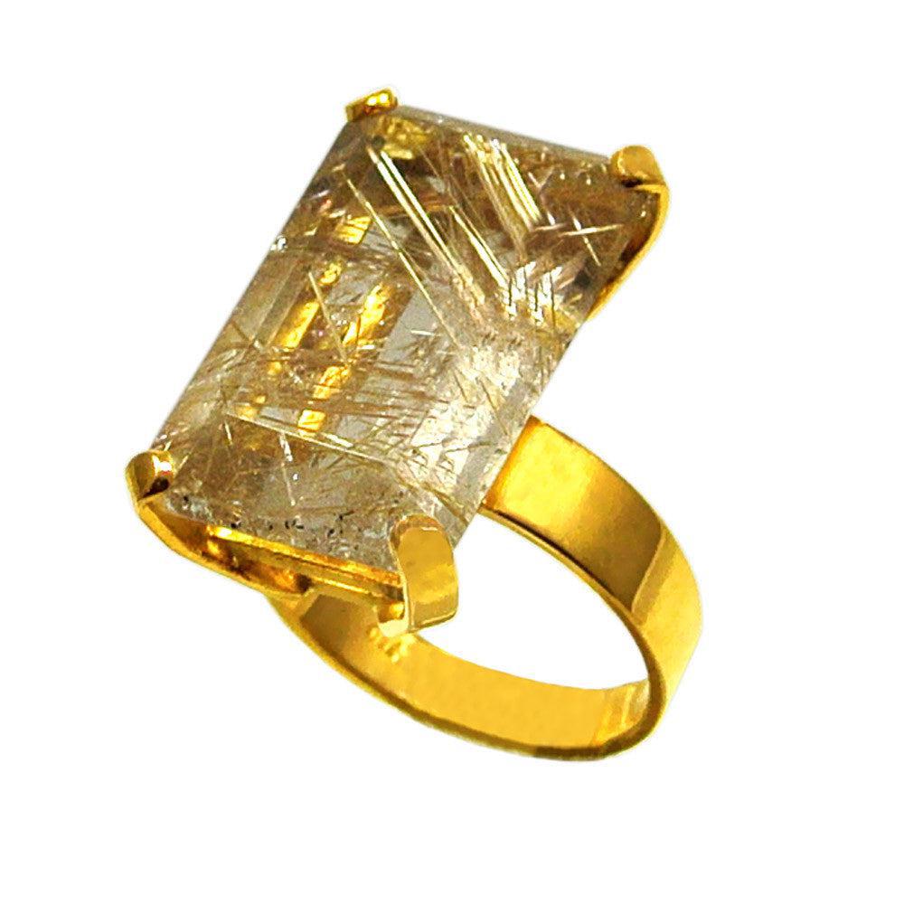 Ring in 18k Gold with a faceted rutile quartz stone (B-56) - Dinos-Virginia