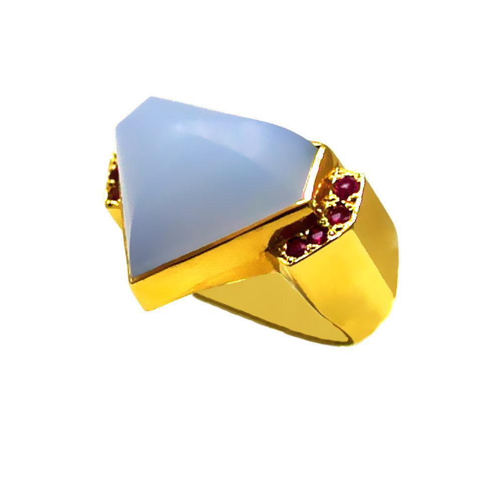 Ring in 18k Gold with Chalcedony and Rubies (B-43) - Dinos-Virginia