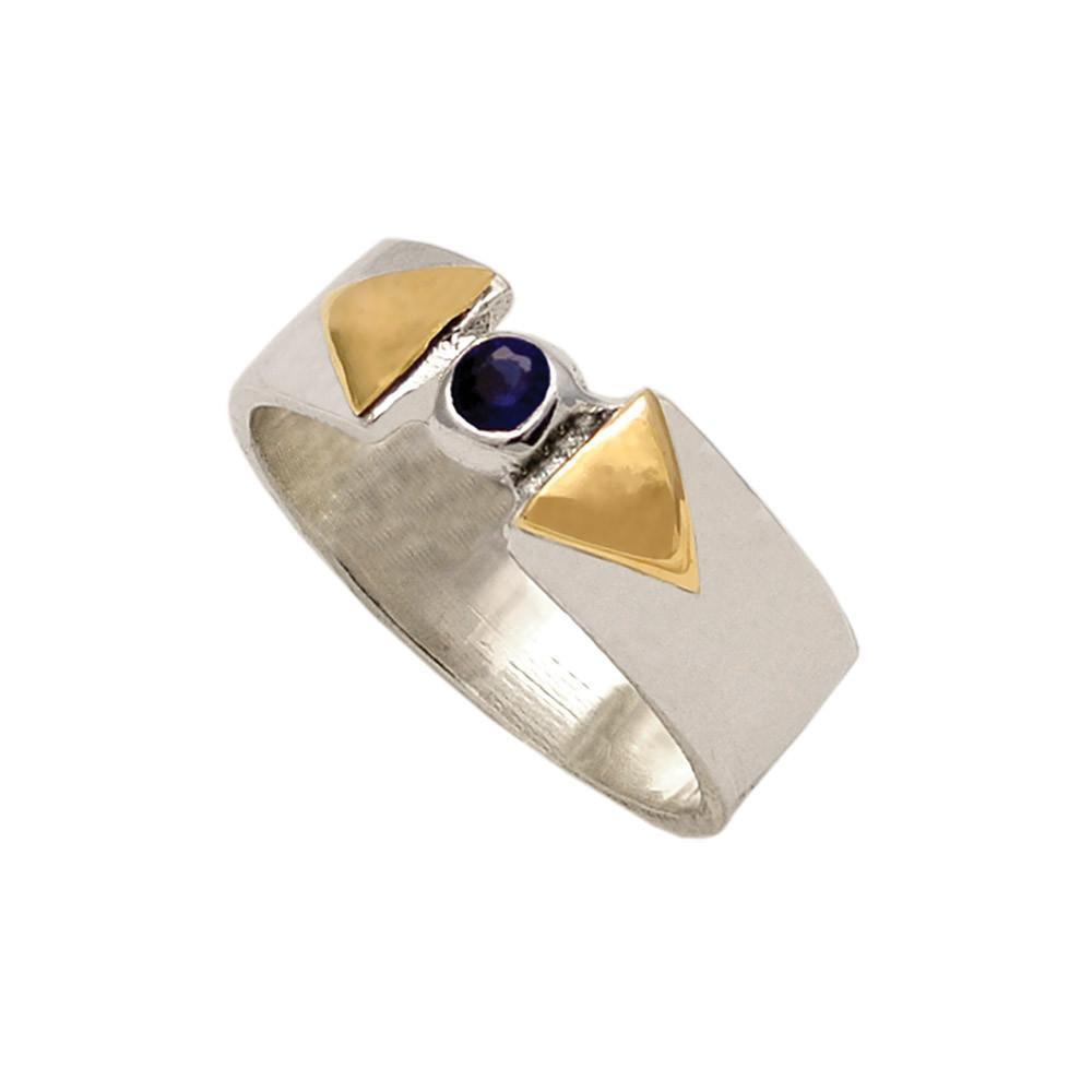 Ring in Sterling Silver with a Blue Zircon and Gold 14k (DX-33) - ELEFTHERIOU EL