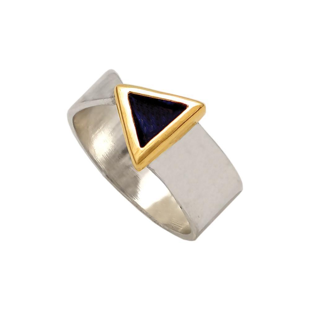 Ring in Sterling Silver with Blue Zircon and Gold 14k (DX-29) - ELEFTHERIOU EL