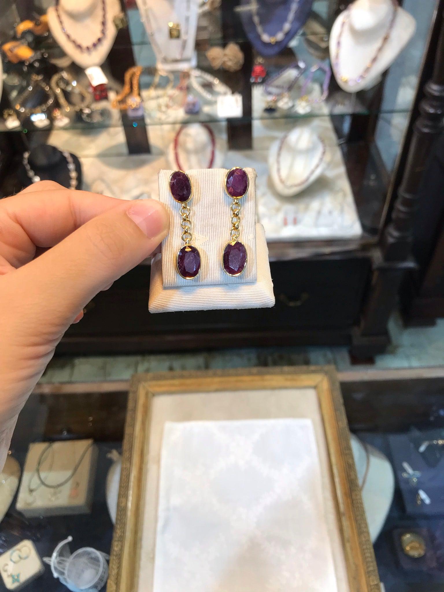 Ruby oval cabochon stones and 18k gold earrings, one of a kind, Fine earrings, Handmade earrings, Greek Jewelry - Dinos-Virginia