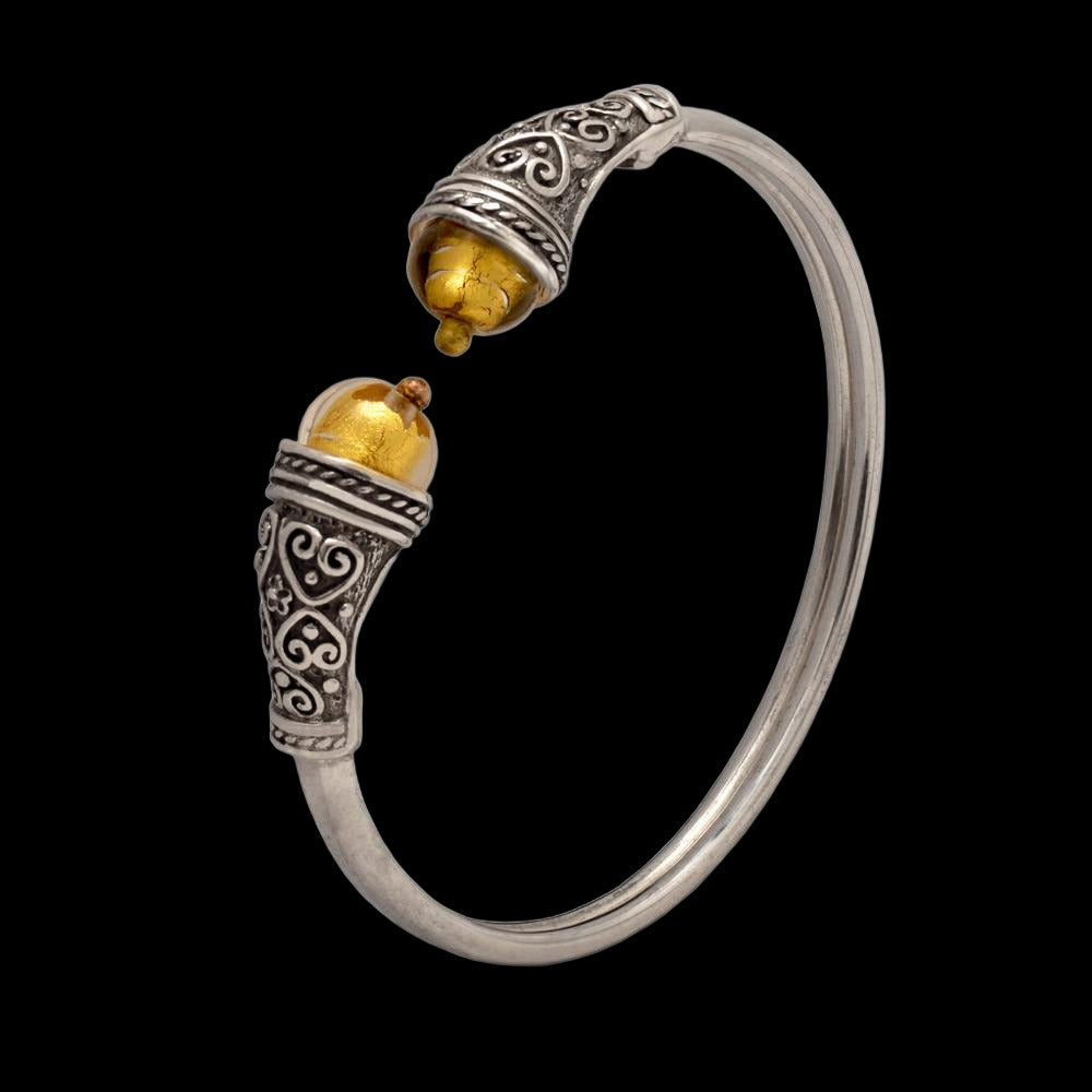 Spiral Cuff Bracelet in sterling silver with glass gold foil stone (B-115) - ELEFTHERIOU EL