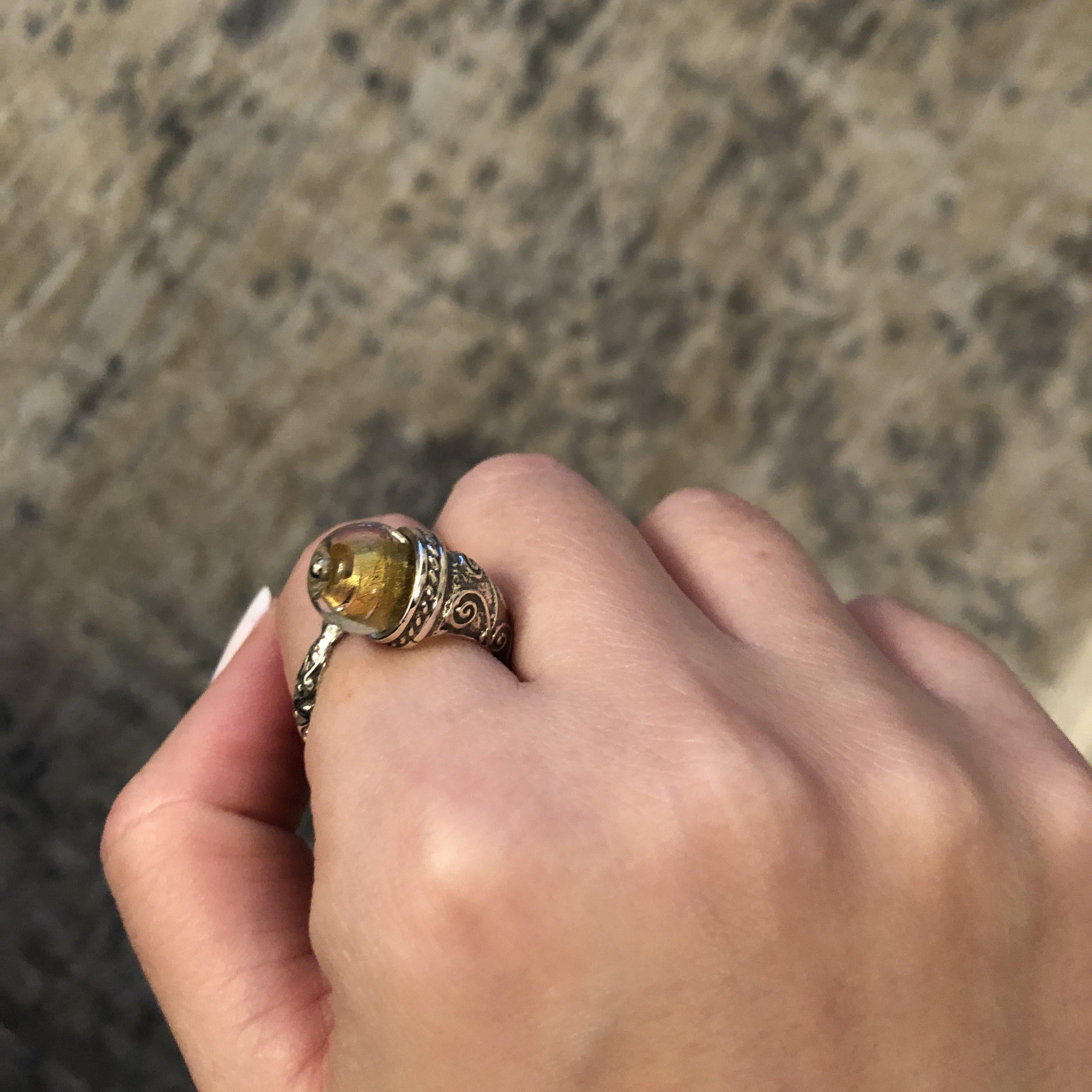 Spiral Ring in sterling silver with glass gold foil stone (DT-03)