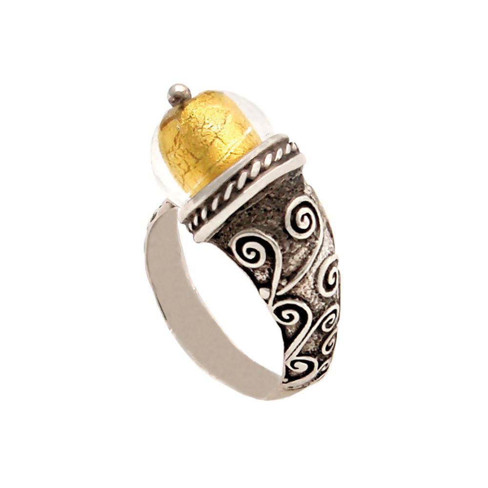 Spiral Ring in sterling silver with glass gold foil stone (DT-03) - ELEFTHERIOU EL