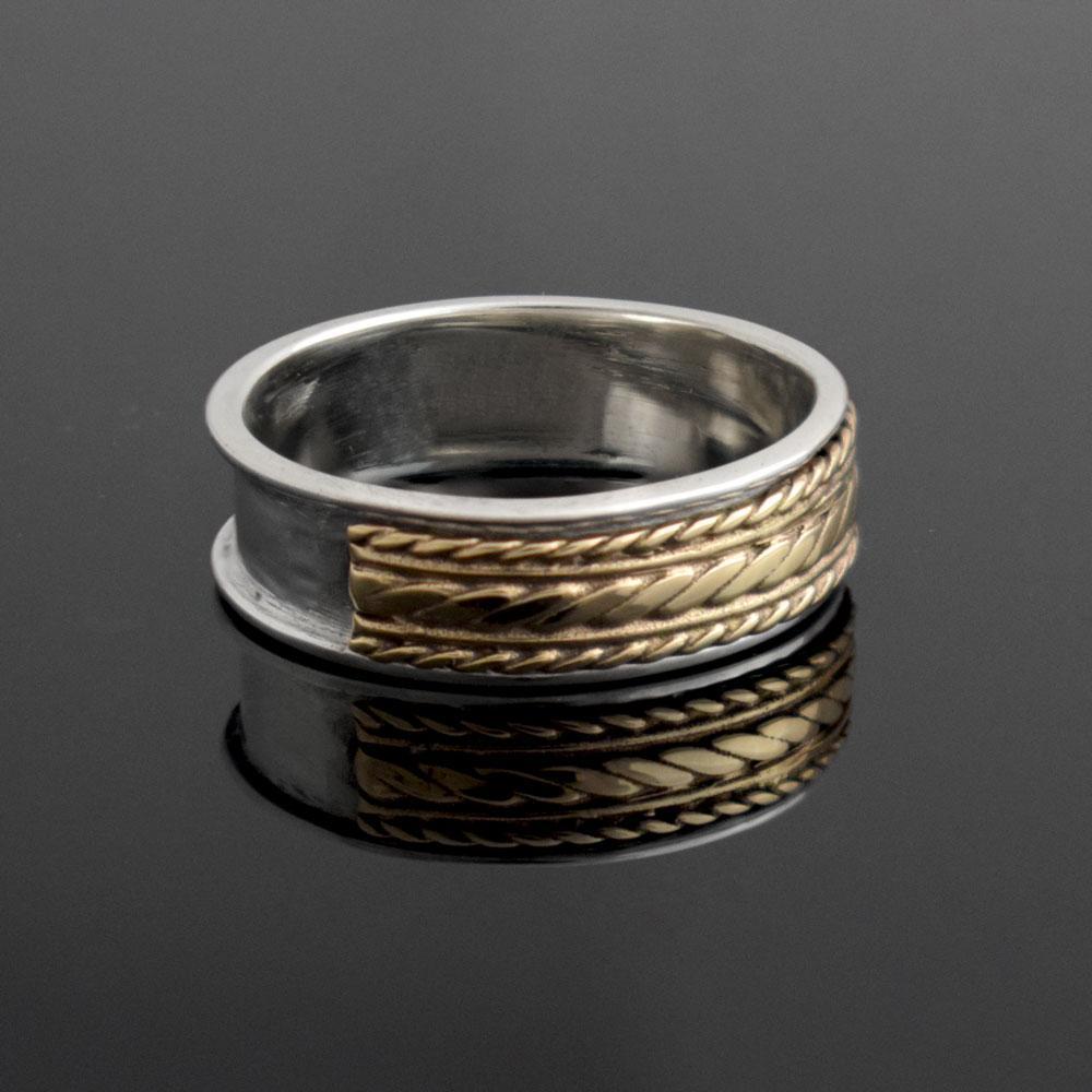 Three line rope ring in Sterling Silver with Gold 14k (DX-32)