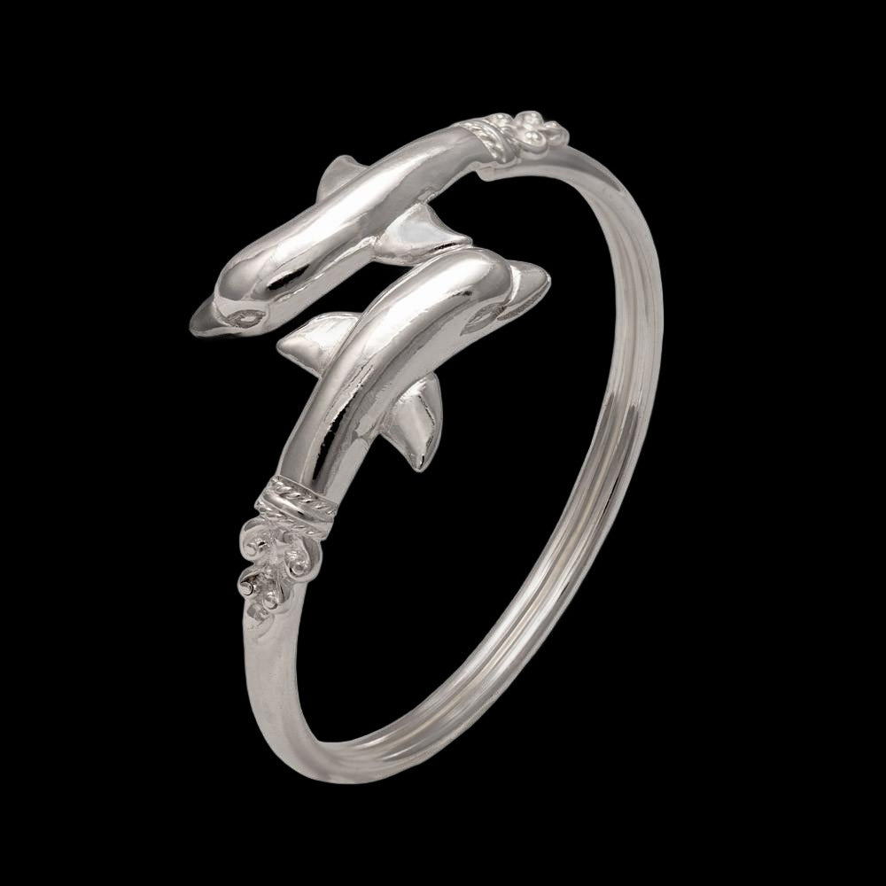 Two Headed Minoan Dolphins Torc Bangle in Sterling Silver (B-80) - ELEFTHERIOU EL